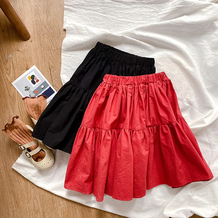 

2021 New Baby to Toddler Girl Red Solid Ruffle Skirt for Summer 1-7T, As photos