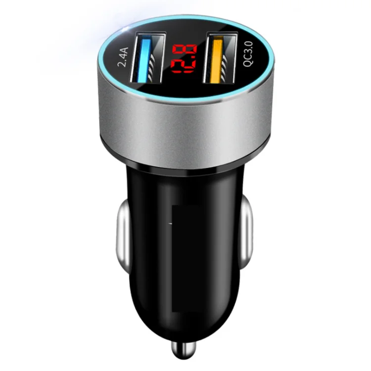 

Hot sale quick charge 3.0 metal dual USB car charger with digital display