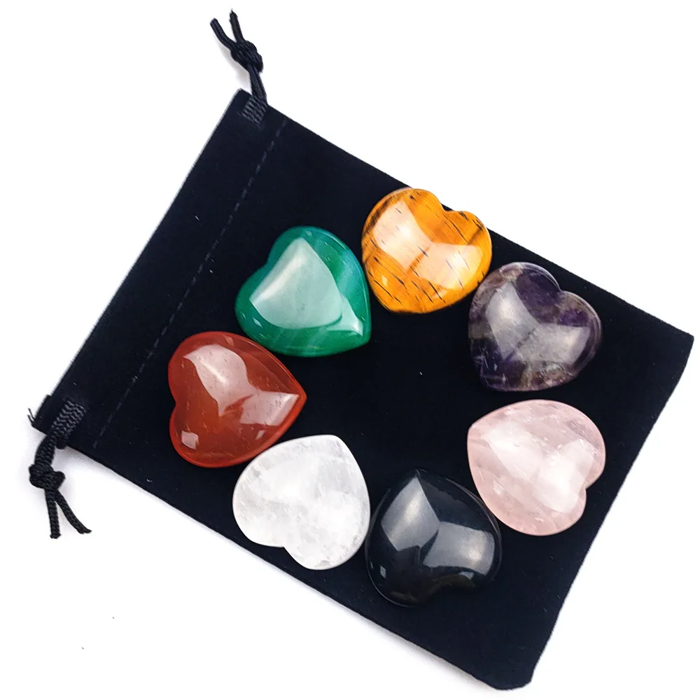 

Hot sale natural raw rock chakra stones heart carving for home healing decoration
