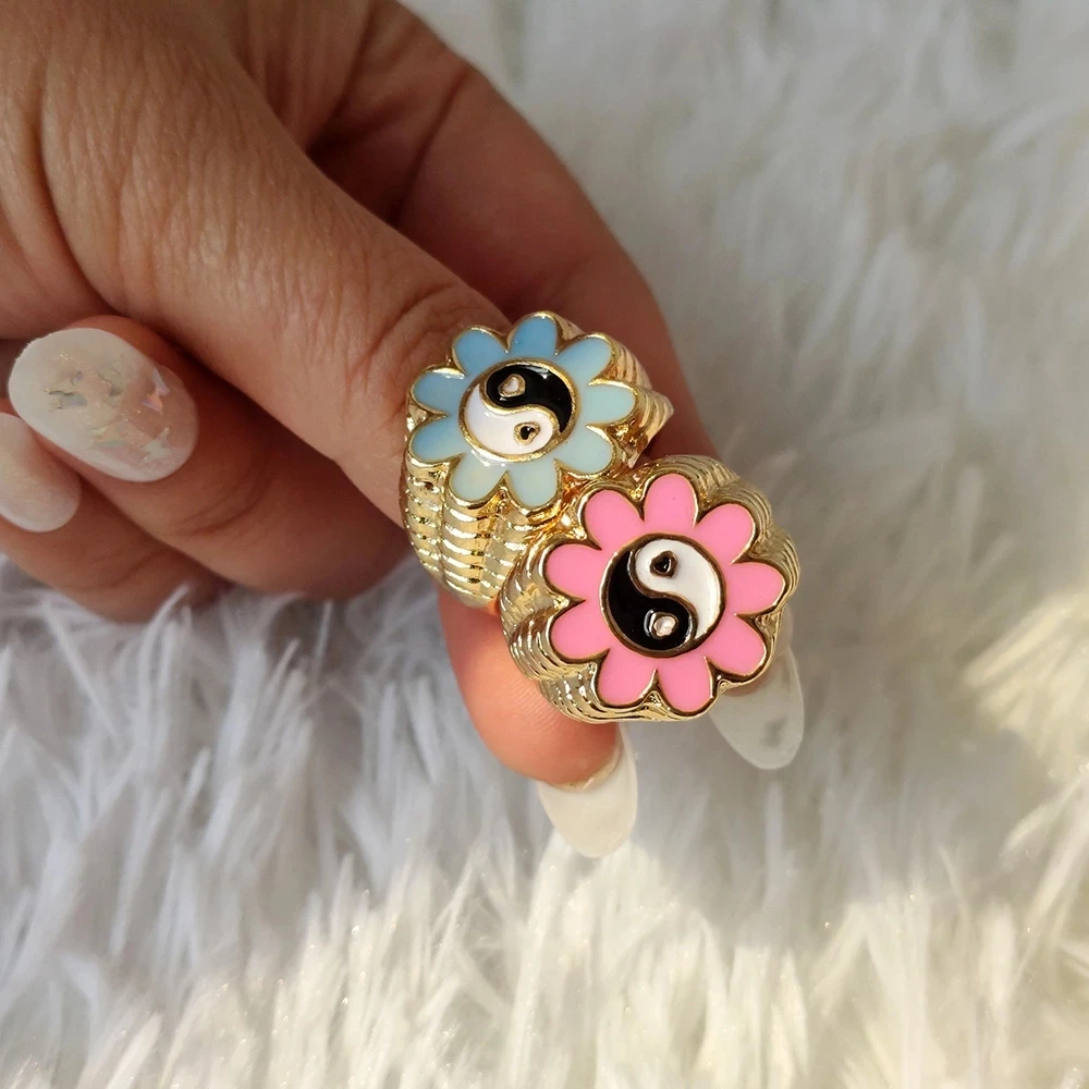 

3Pcs/set Trendy New Yin Yang Rings Gold Color Flowers Rings Couple Jewelry Gift For Women