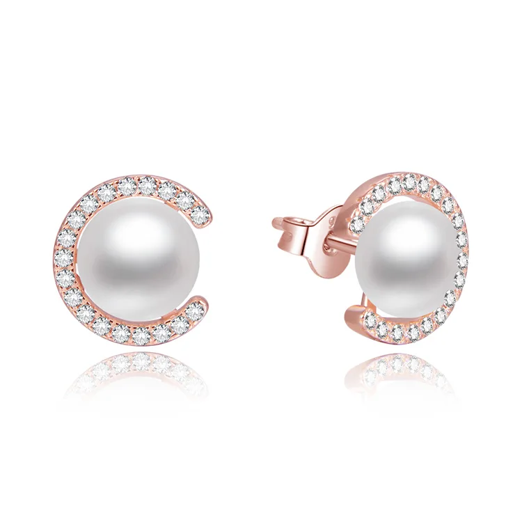 

POLIVA 925 sterling silver freshwater pearl bridal zircon earrings stud