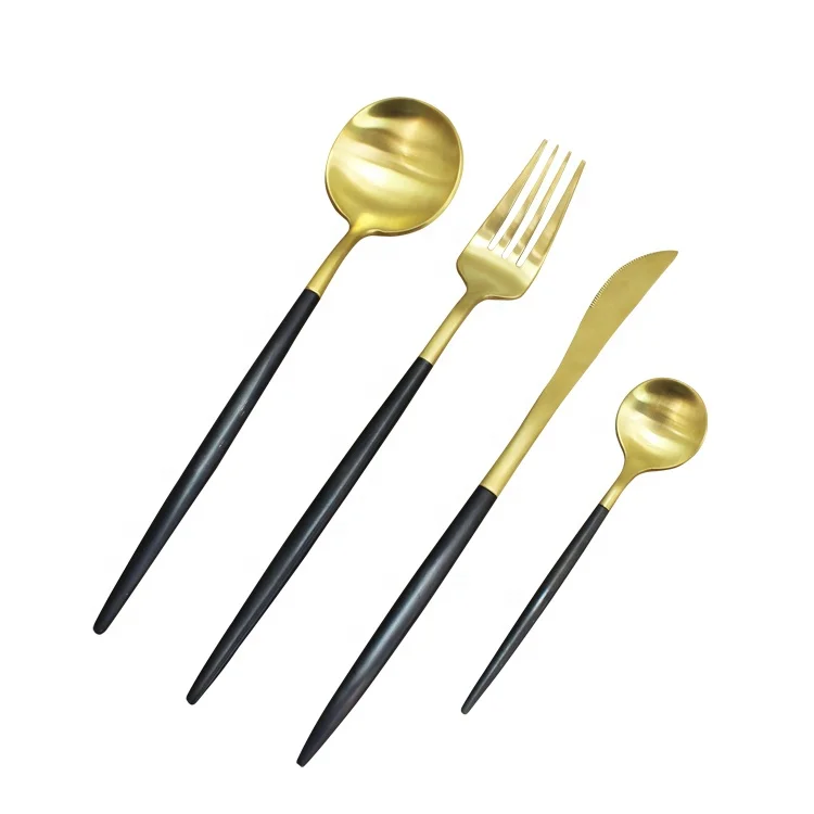 

18/10 matt gold stainless steel cutlery black flatware set, Black gold