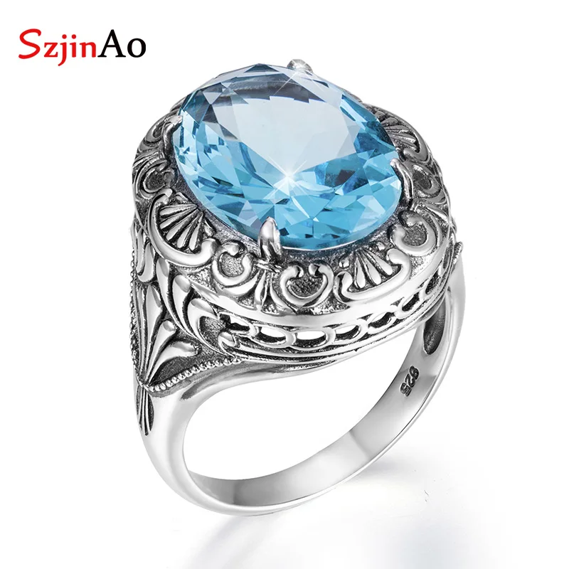 

Luxury Sterling Silver 925 Ring Turkey Jewelry Blue Sapphire Gemstone Rings Silver Women Fine Silver Jewelry