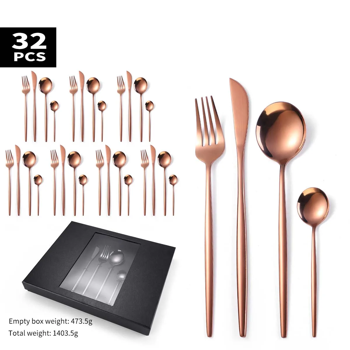 

Luxury Modern Black Gold Royal Stainless Steel Cuttlery Set Box 32PCS Cutlery Set