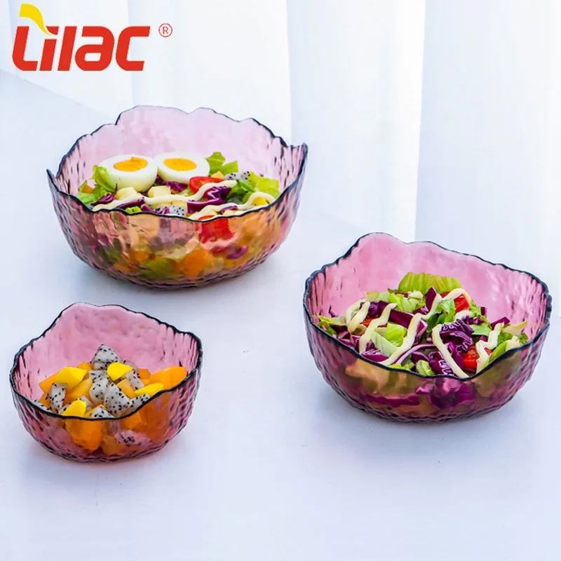 

Lilac Free Sample 129mm/168mm/198mm kitchen storage small/big salad fruit/snack modern decor set korean/nordic glass bowls, Gray blue / gray pink