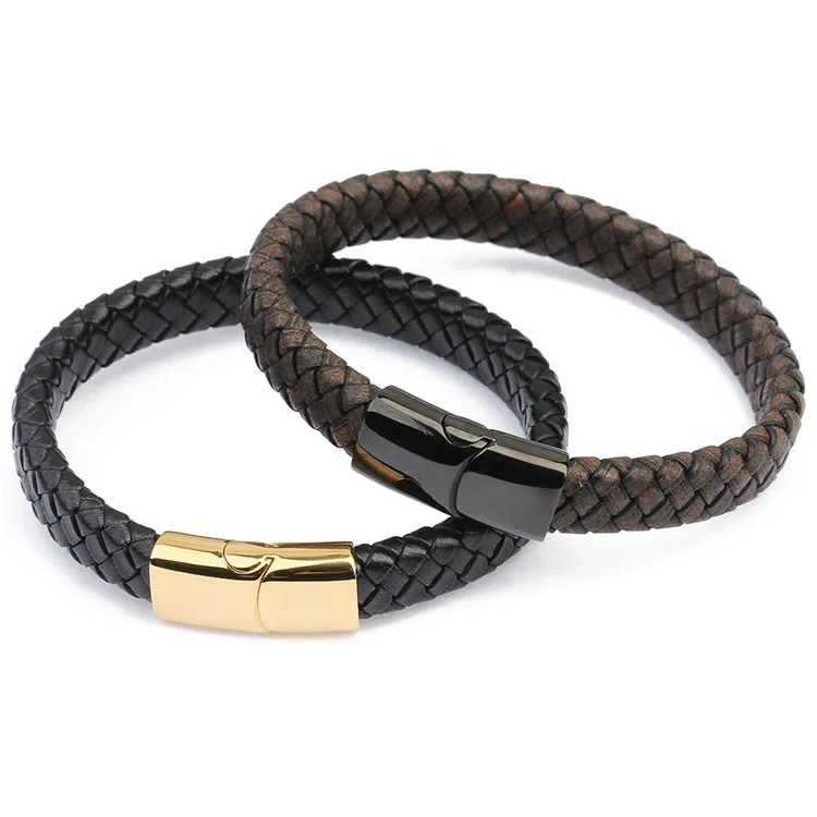 

Wholesale Men Charm Jewelry Luxury Genuine Leather Stainless Steel Magnetic Closure Bracelet