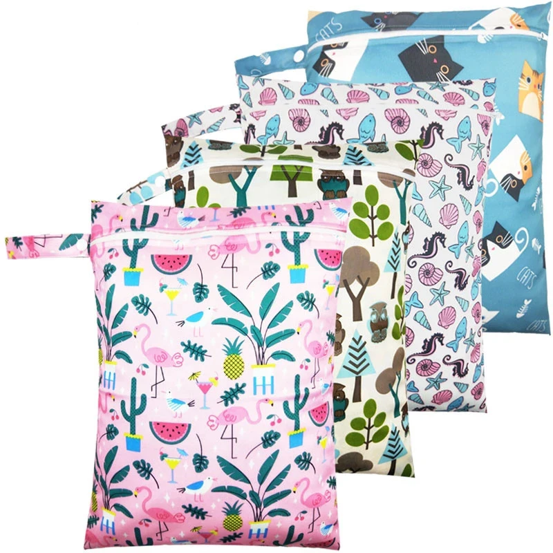 

Reusable Waterproof Fashion Prints Cloth diaper Nappies Wet Dry Bag Single Pocket Wet Bag Handle  Wholesale Wetbags, Customized colors
