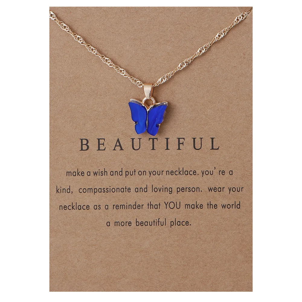 

HOT SALE Best Wishes Gold Plated Butterfly Charm Choker Necklace Memory Card Collarbone Shell Tiny Enamel Butterfly Necklace