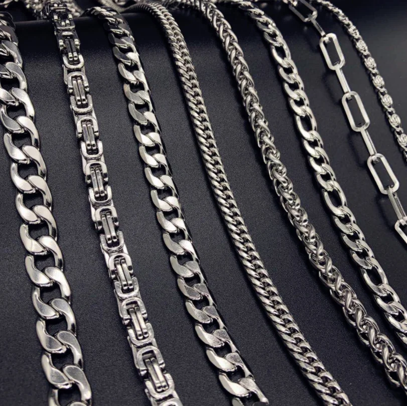 

Wholesale Stainless Titanium Steel Hip Hop Necklace Thick Cuban Link Chain For Men Party Gifts, Picture shows