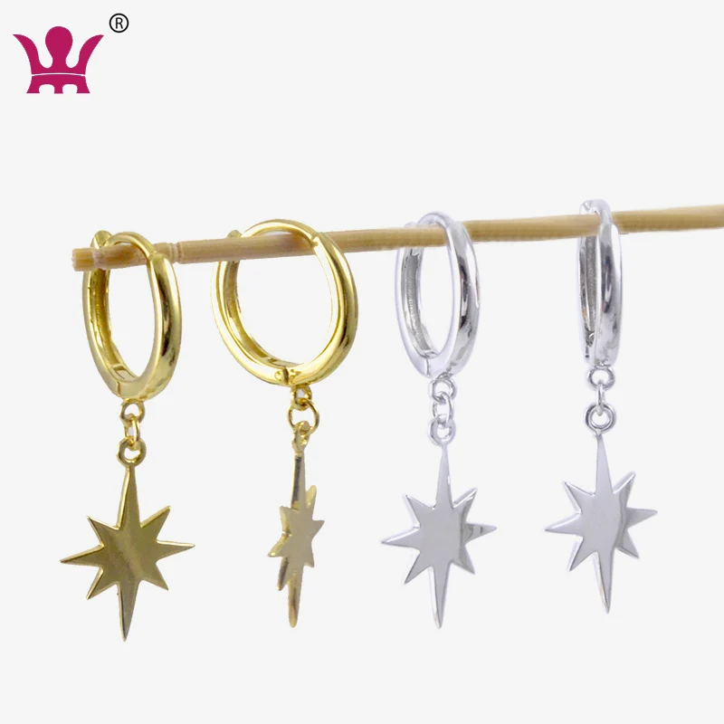 

WMJR015 Huggie Hoop Earrings Star Cross Dangle Drop 18K Gold Boho Beach Simple Delicate S925 Sterling Silver Jewelry gift, Platinum,gold plated