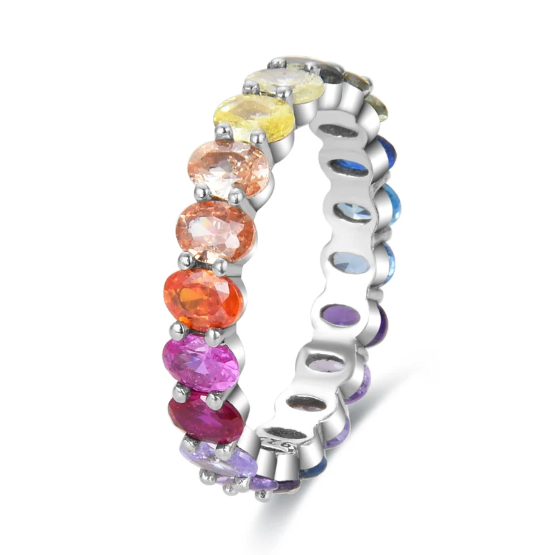 

925 sterling silver diamond rainbow color band fashion rings