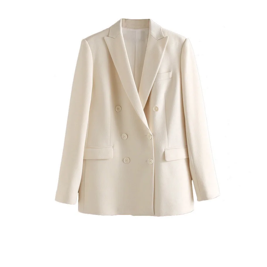 

Milky White Double Breasted Suit Plus Size Fashion Autumn Jackets Women