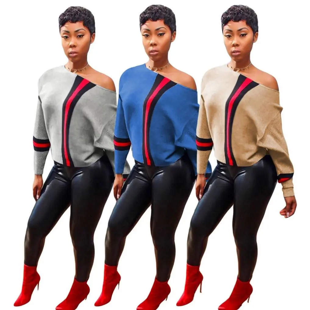 

MT10-7134 Autumn Fashion Ribbon Stitching Long-Sleeved Ribbed Casual Top