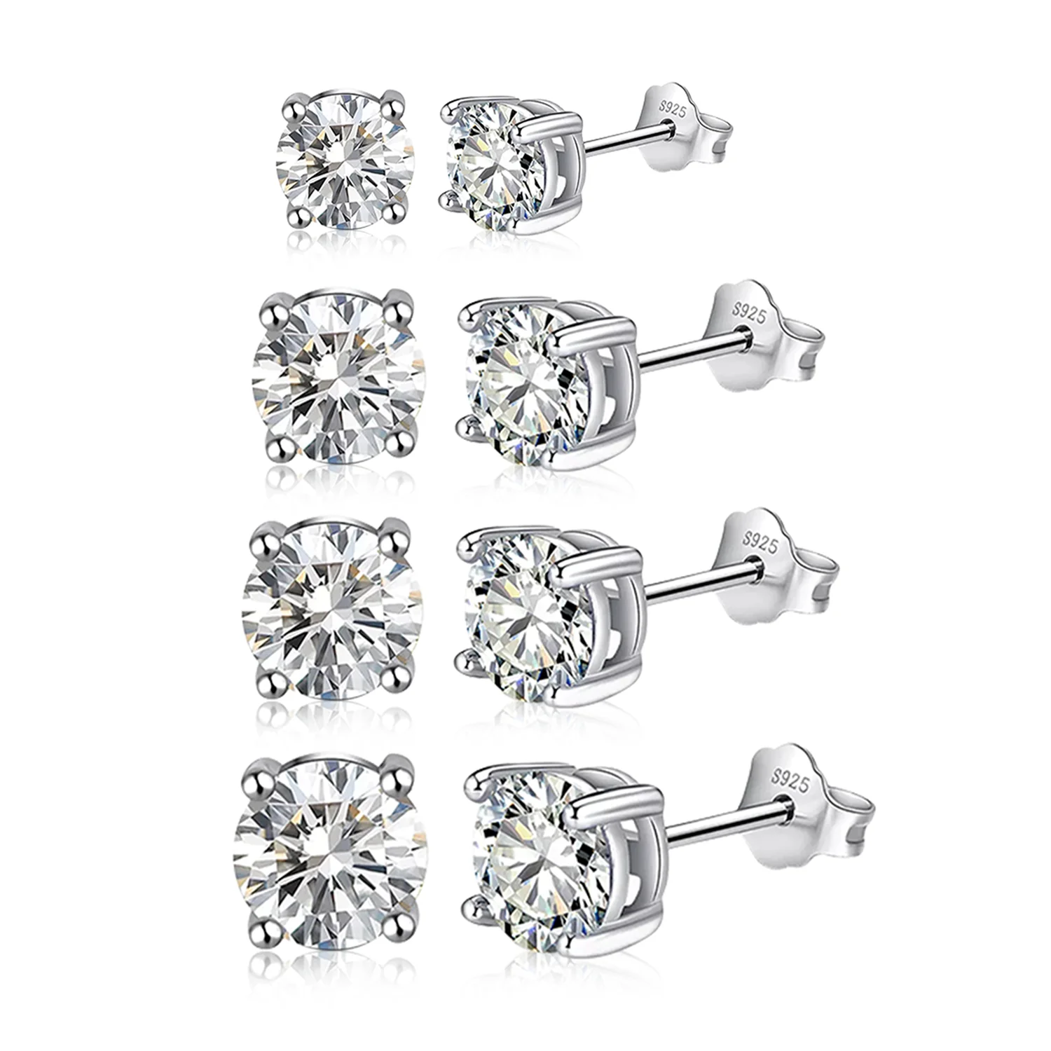 Starsgem Silver Earring Moissanite 4mm 5mm 6.5mm 8mm Gold Plated Jewelry Women S925 Sterling Silver Luxury Earrings