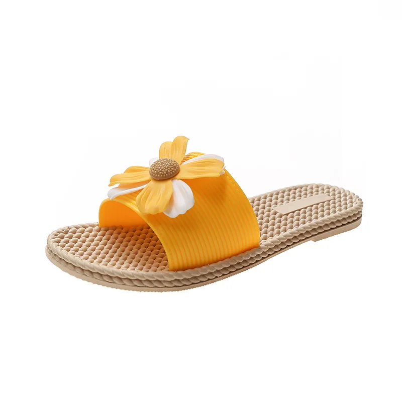 

2021 Summer New Ladies Home Slippers Open Toe Color Matching Flowers Non-Slip Ladies Flat Slippers, Slippers for women outdoor