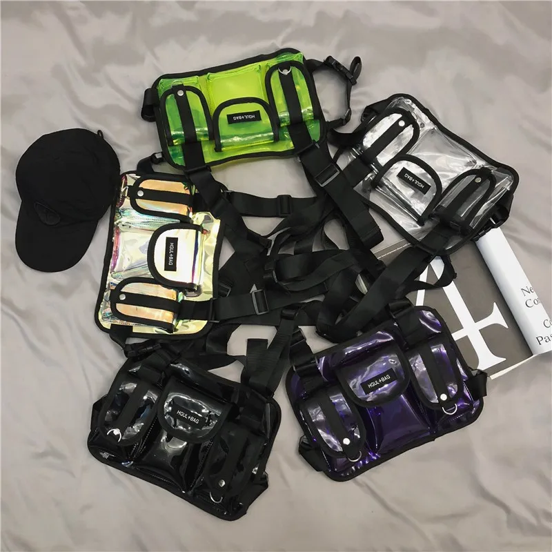 

Custom Cross Body Fashion Sling Unisex Vest Reflective Vest/Chest Bag, Black,silver;blue;grey