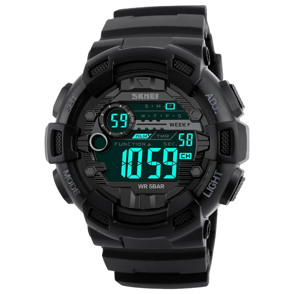 

SKMEI 1243 Outdoor Sport Watch Men Multifunction 5Bar Waterproof PU Strap LED Display Watches Chrono Digital Watch, 3 colors