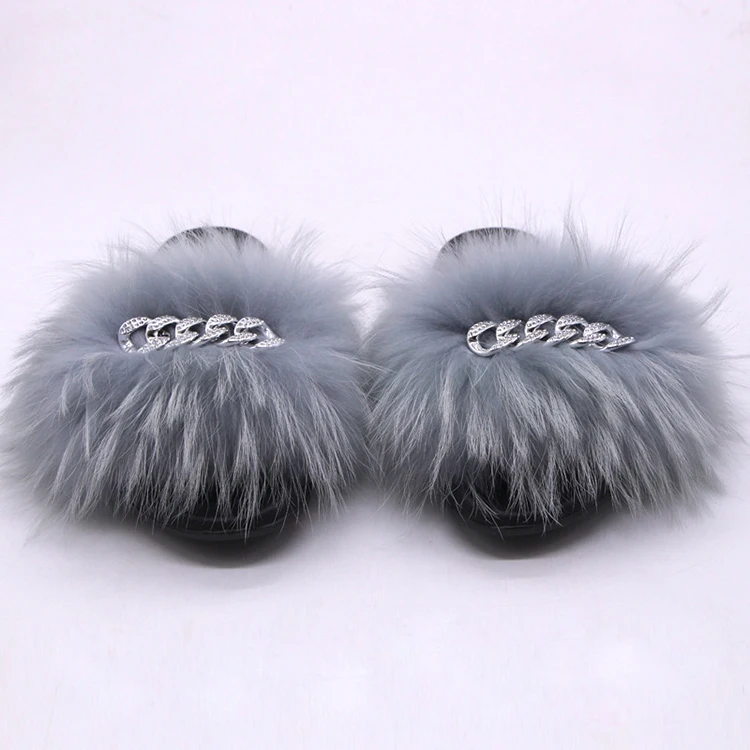 

Hot Sales Fashion Solid Color Breathable Wearproof Bedroom Outdoor Real Fox Fur Slipper, Optional