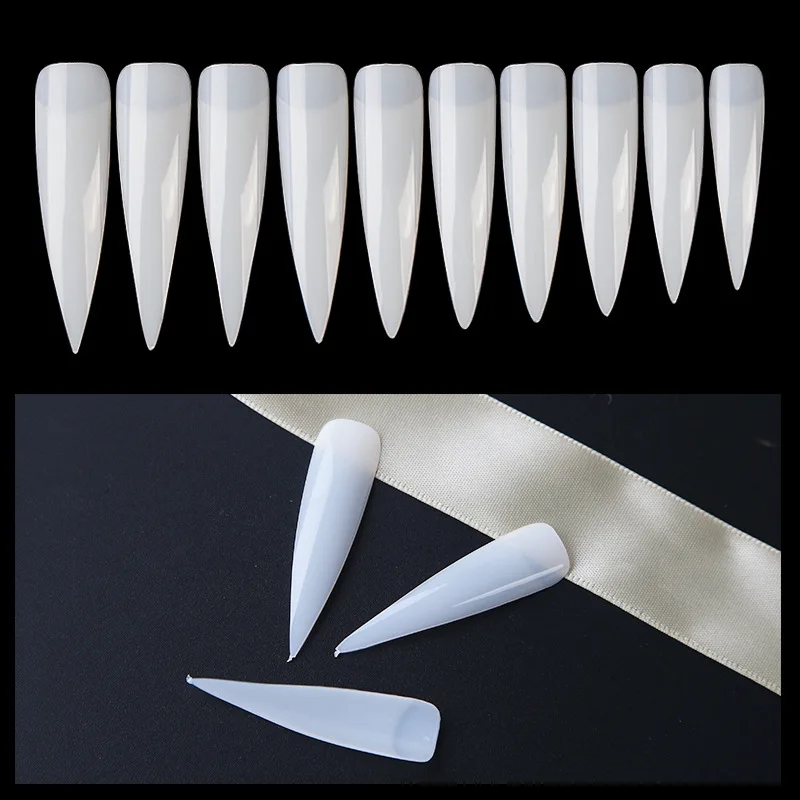 

500pcs /bag Nail Tips XXL Extra Long Stiletto Full Cover Clear Pointy Nails Tip Press On Salon, Transparent