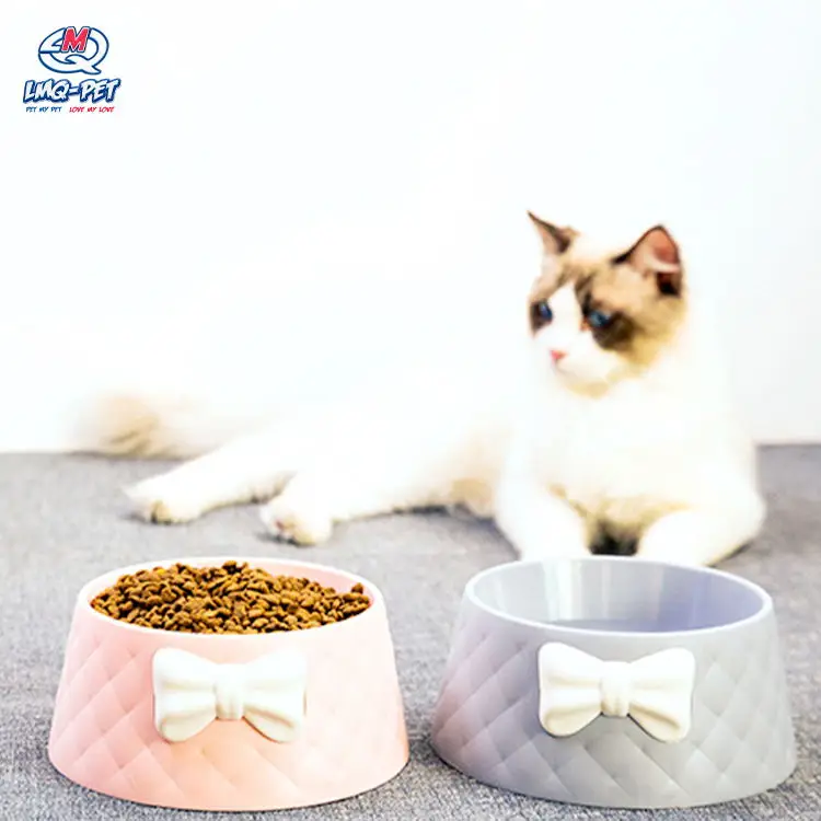 

Plastic Pet Dog Cat Bowknot Rhombus Style Bowl pet bowls for cats and dogs food puppy bowls, Picture
