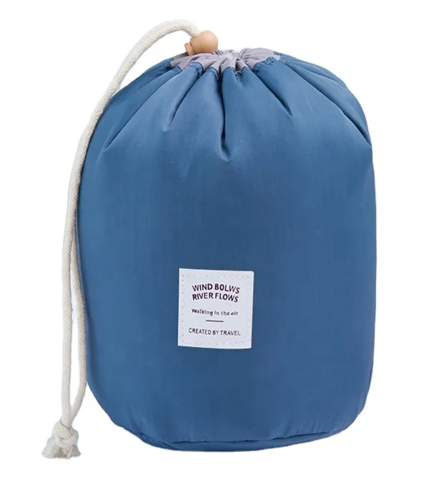 

large logo round travel cosmetic bag drawstring wash bag makeup quick pack portable, Blue,red