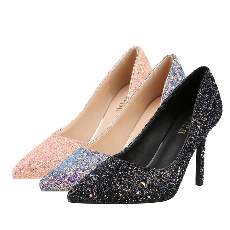 

Glitter Shiny Party Shoes Purple Black Bling Bling Wedding Dress Shoes for Girls Bride Bridal High Heels Stiletto Elegant Heels