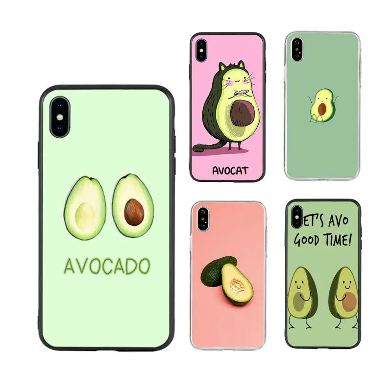 

avocado aesthetic cute art capas hot selling cute Phone Case for iPhone X XR Xs Max 11 11Pro 11ProMax 12 12pro luxury fundas, Black/transparent