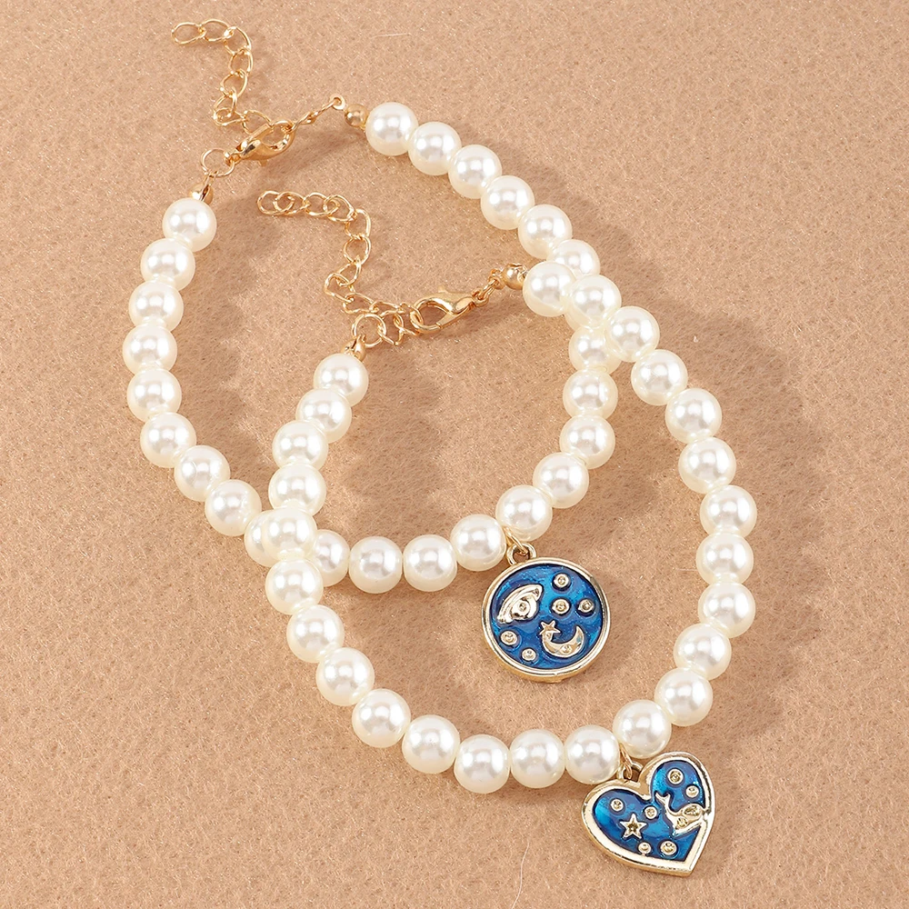 

Wholesale Fashion Blue Round Heart Initial Bracelet Pearl Star Bracelet Pendant Adjustable For Women