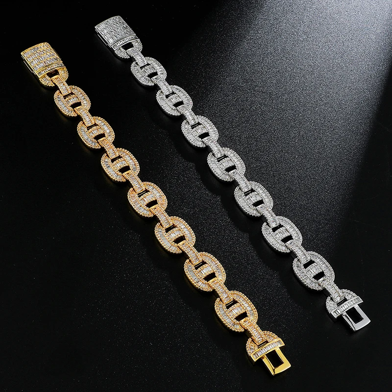 

19mm 18K Gold Plated Bling Hip hop Gold Silver CZ Cuban Chain Bracelet Men's Chunky Iced Zircon Gold Bracelet Jewelry