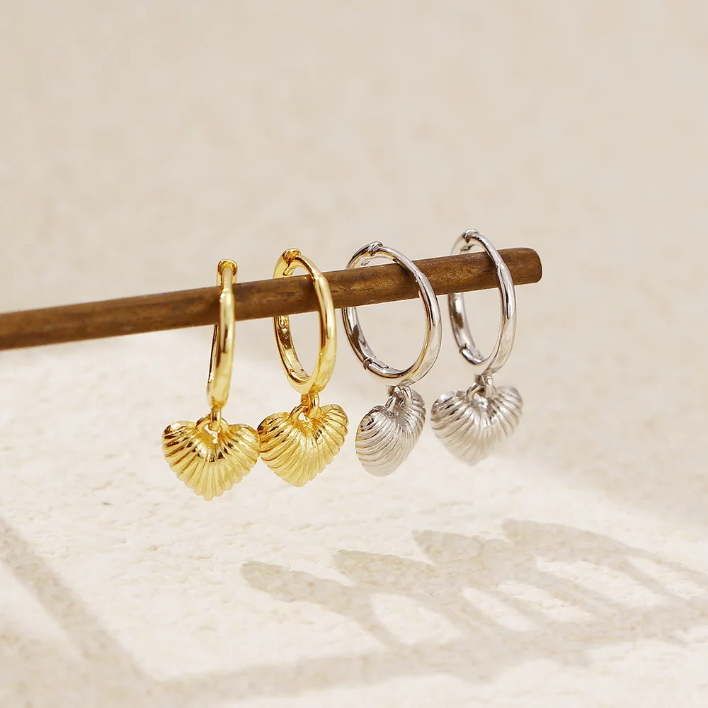 Wholesale Fashion High Quality Jewelry 925 Sterling Silver Dangling Earrings Heart Gold Plated Hoop Earring Jewelry for Women