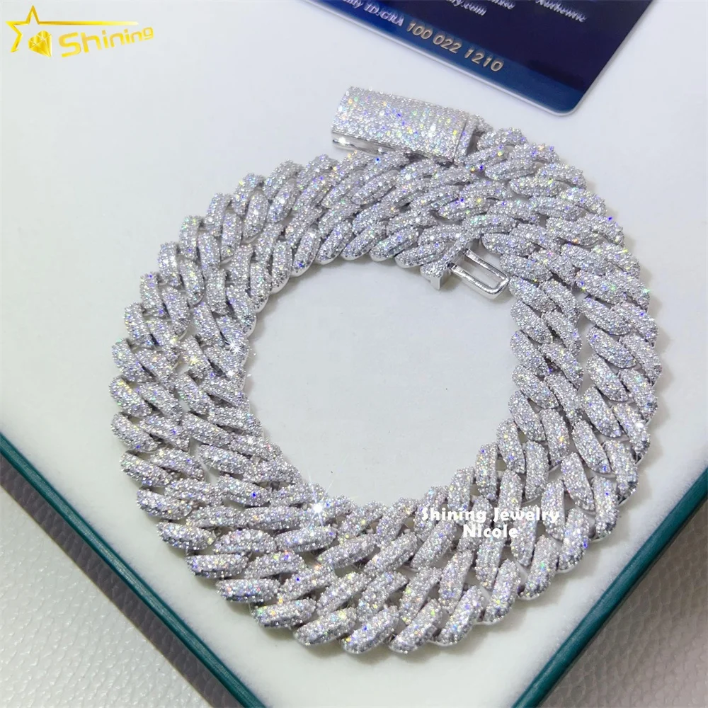 

New Arrival Hip Hop Necklace 925 Silver 12MM VVS Diamond Moissanite Iced Out Cuban Link Chain