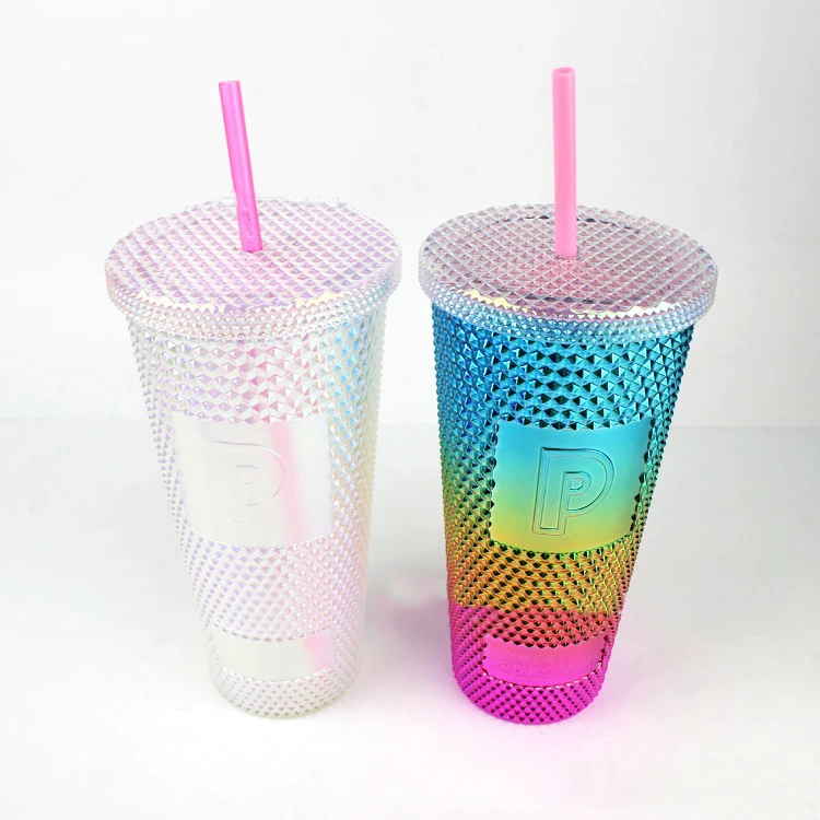 

2021 studded reusable color changing cups tumbler with lid and straw