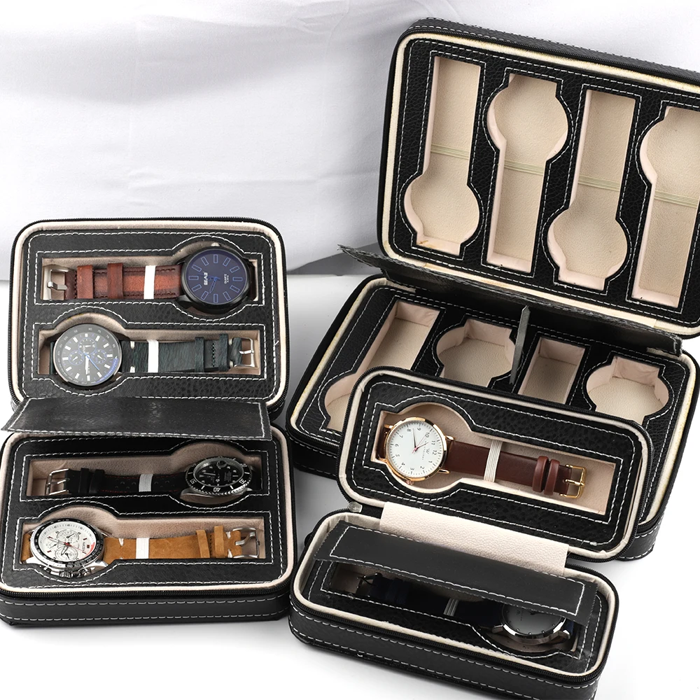 

Leather Watch Box Personalized Gift Box leather Watch Case 2/4/8 Slot Watch Organizer, Black & brown