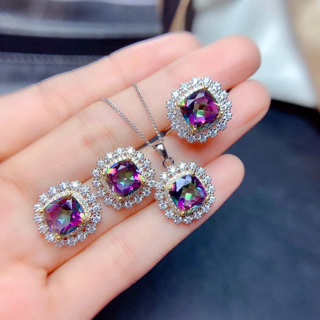 

Hainon Fashion Jewelry Sets for Women Gifts Earrings Necklace Rings Colorful Zircon Elegant Jewelry Set Cheap Wholesale, Customized color