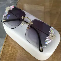 Rimless Sunglasses With Diamonds Gradient Lenses R