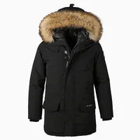 

Wholesale winter custom jackets parkas men black cotton polyester parka jacket with fur hood