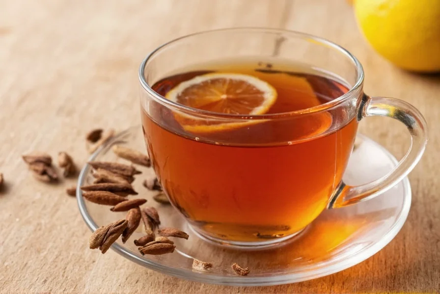 Traditional Middle Eastern tea set with steaming cardamom-spiced tea
