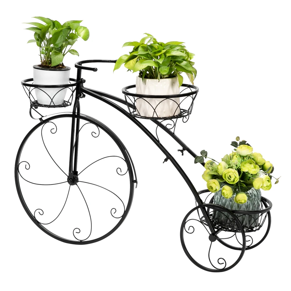 

Free Shipping Garden Decorative Black Artisasset Paint Wrought Iron Bicycle Shape Metal Flower Plant Stand