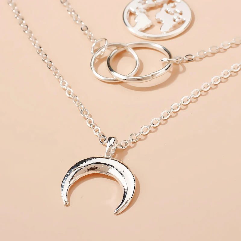 

New Fashion Charming Layered Moon Hoop Pendant Necklace For Women Joyas Jewelry Wholesale Christmas Gift