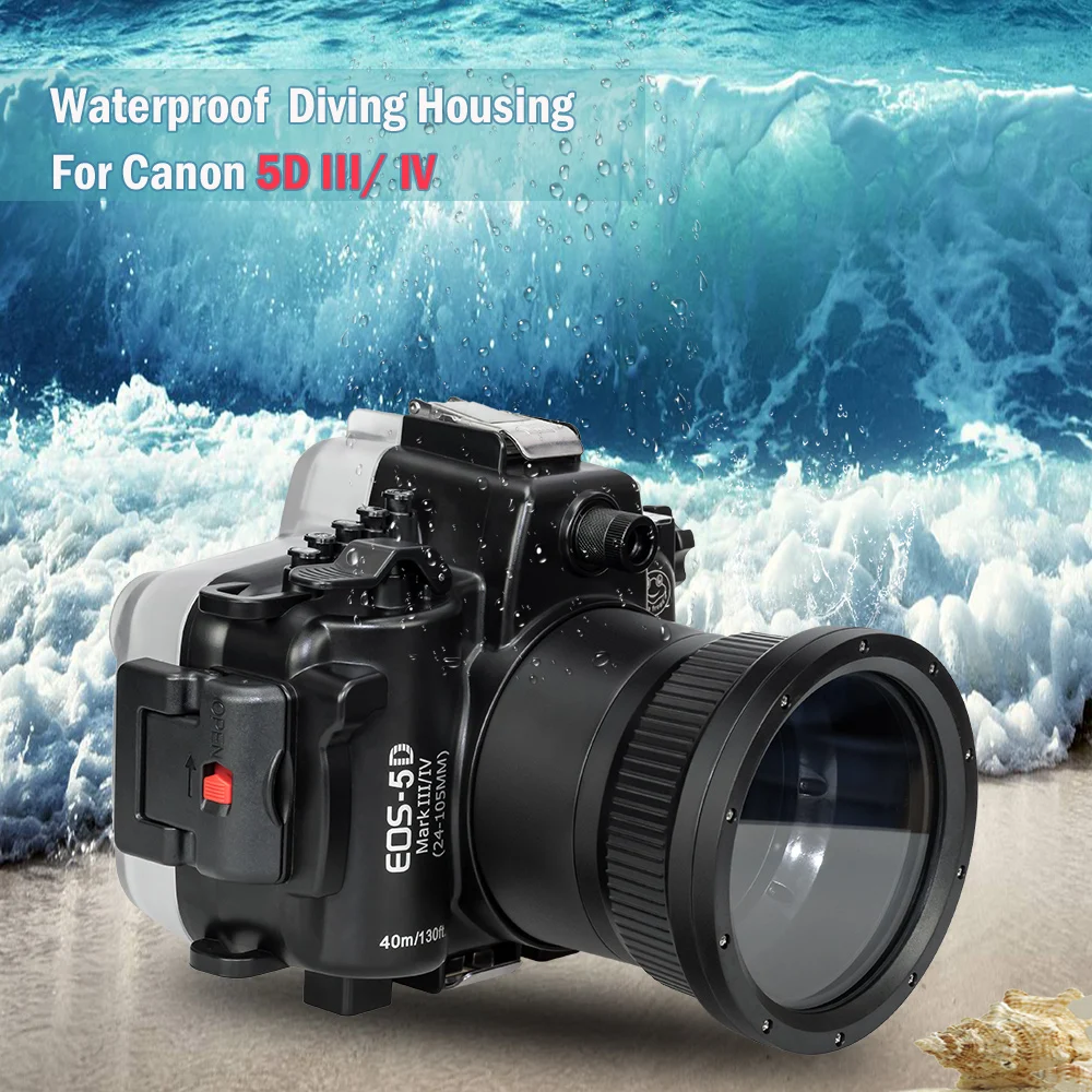 

5D III diving camera waterproof case Seafrogs 40M/130ft PC Underwater housing for Canon camera EOS 5D Mark III, Black