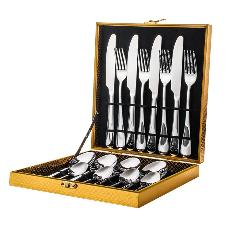 

Amazon Hot Sell Wooden Box Service For 4 Stainless Steel 16pcs Flatware Set, Sliver,gold ,rose gold ,rainbow