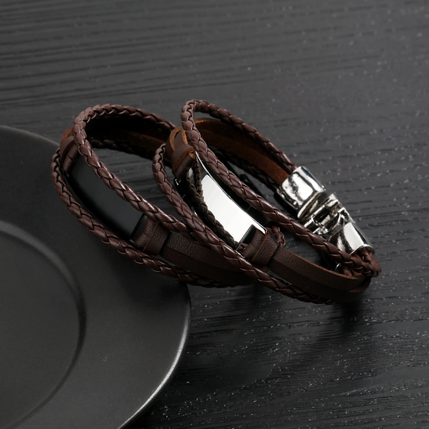 Wholesale Bulk Custom Black Fashion Pu Leather Bracelet For Men Jewelry