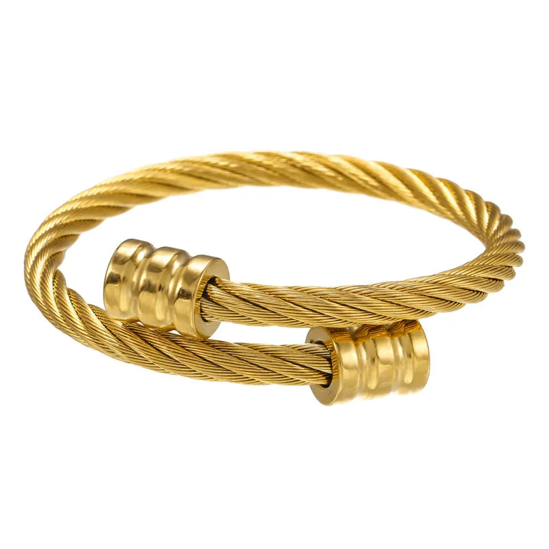 

Hip Hop Jewelry Punk Men's Gold Plated Twist Chain Cuff Bracelet Stretch Stainless Steel Bangle Bracelets