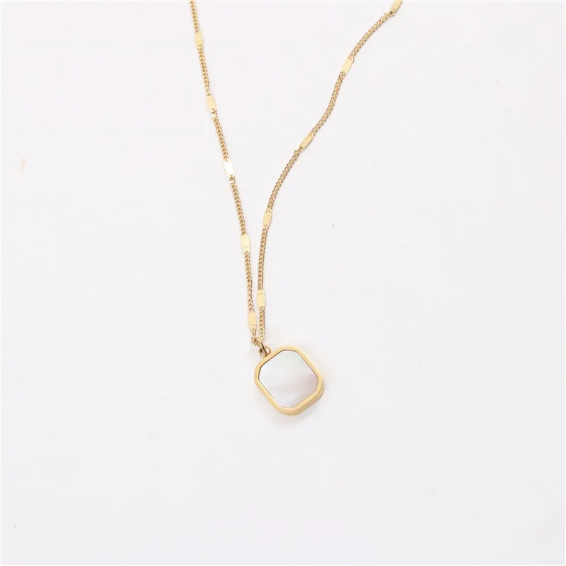 Joolim Jewelry Dainty White Shell Pendant Necklace  Stainless Steel Jewelry Wholesale