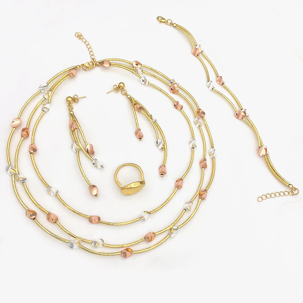 

2022 Vintage Gold Plated Bridal Jewelry Sets Luxury Jewellery Wedding Earrings Necklace Jewelry Set for Women