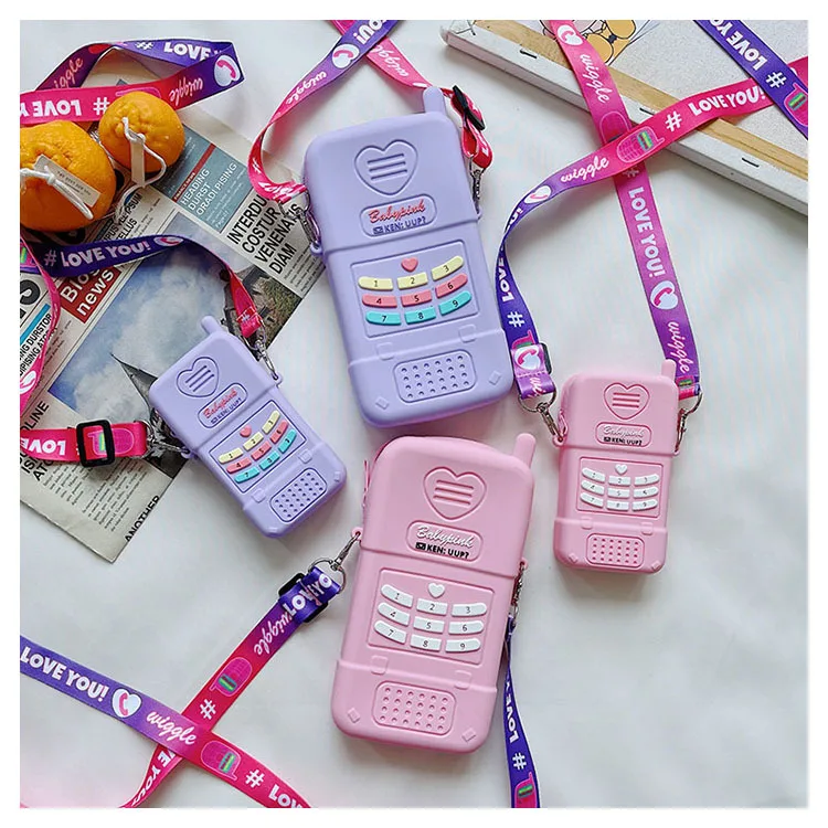 

Funny Silicone Shoulder Crossbody Bag for Girls Cell Phone Shape Parent-child Coin Purse for Kids