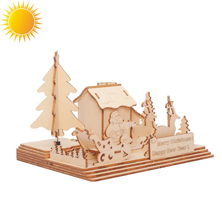 3D wooden puzzle solar  DIY christmas village house for kids
