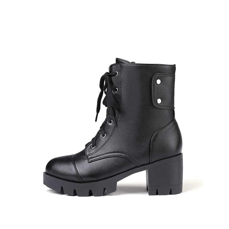 

Europe Stylish Round Toe High Heel Black Platform Waterproof Ankle Boots, Black/ecru