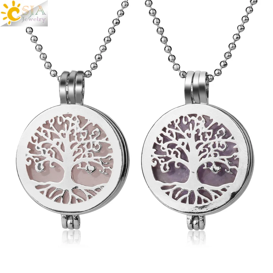 

CSJA christmas gift tree of life essential oil aromatherapy locket perfume diffuser necklace jewelry G303