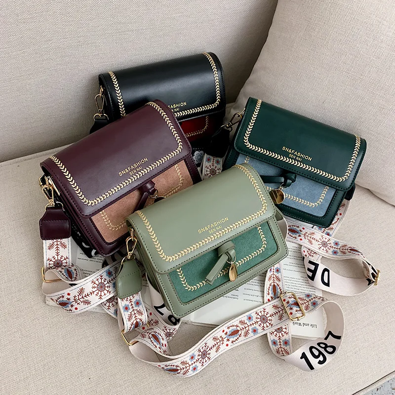

Shoulder Messenger Bag Contrast color Leather Crossbody Bags Purse and handbag women Fashion Simple Ladies Cross Body Bag